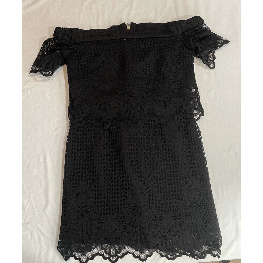 Topshop Dress 8 Black Lace Off Shoulder Short Sleeve Exposed Zipper NEW